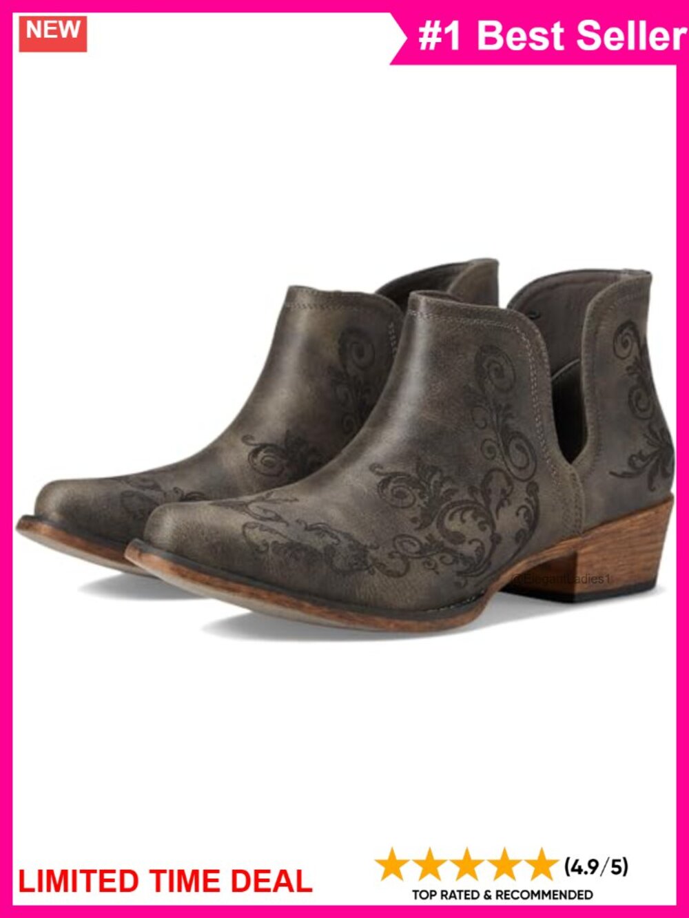Faux Leather Snip Toe Ankle Western Booties with Block Heel